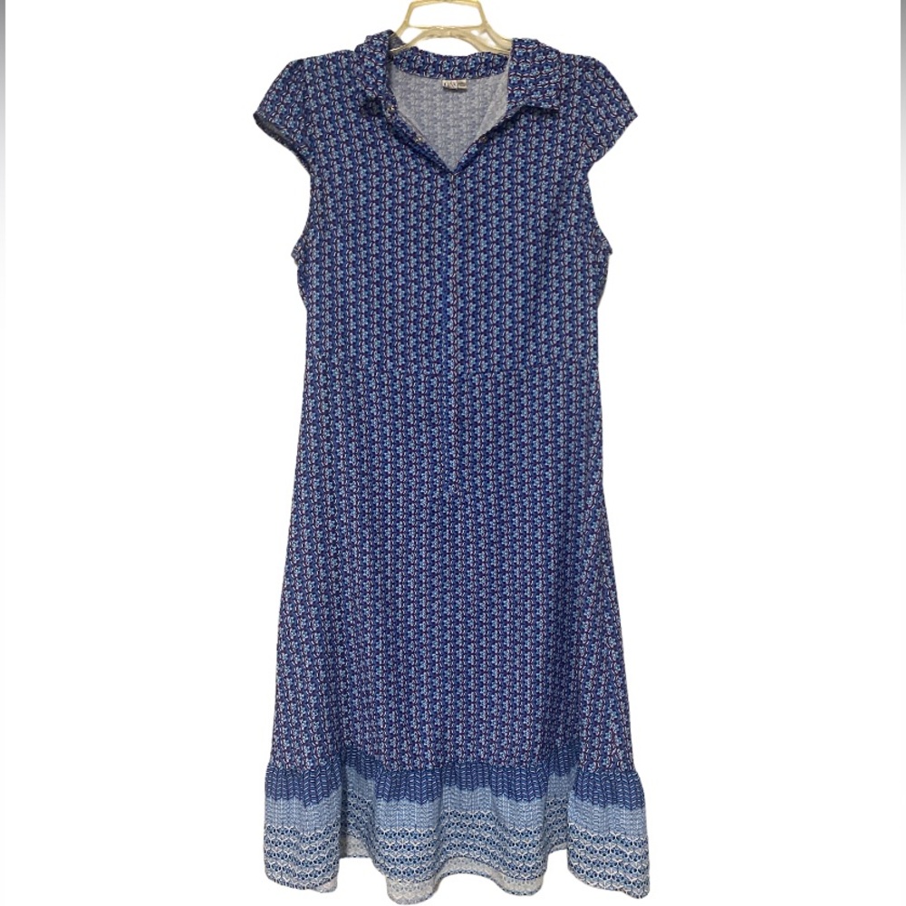 Q&A Q & A Clothing Maxi Dress Blue Floral Snap Button Beautiful Ruffle Hem Sz L